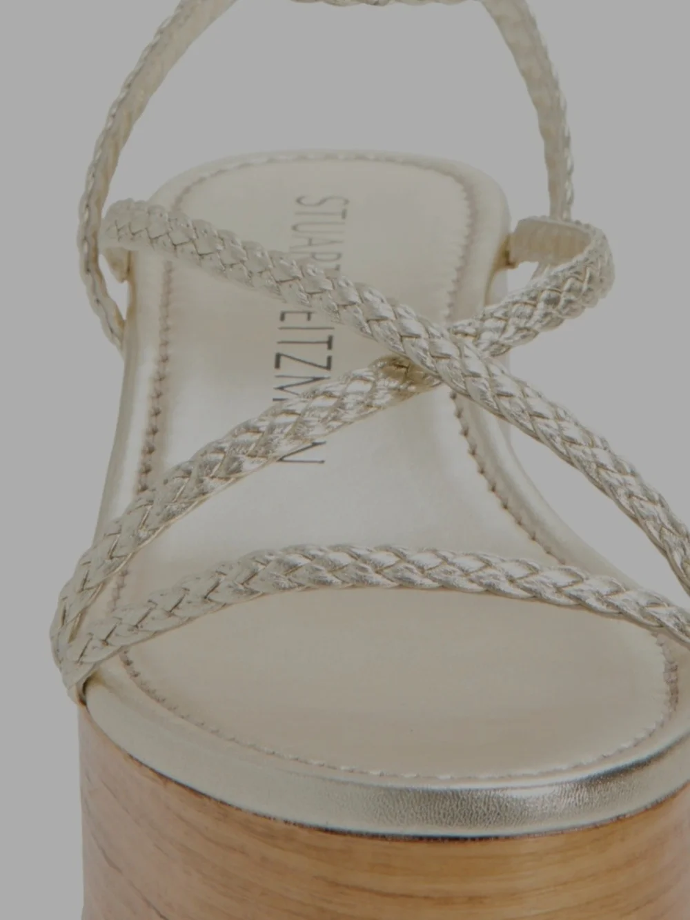 Stuart Weitzman Metallic Silver Braided Ankle-Strap Platform Sandal